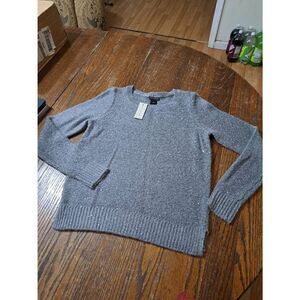 New XS Ann Taylor Grey Sparkly Long Sleeve Pullover Knit Sweater Semi Sheer